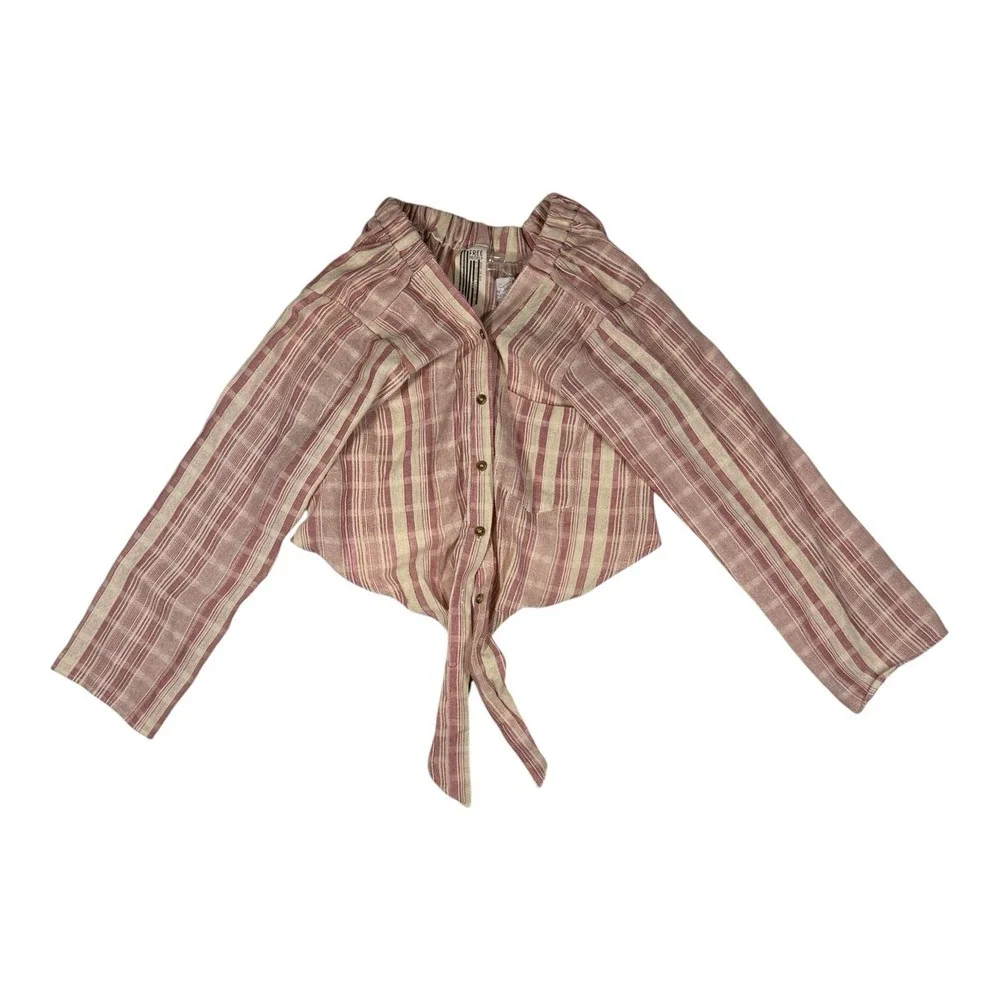 Free People Pink Ivory Tie Front  Boho Crop Top Medium